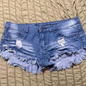 Distressed Blue Denim Shorts